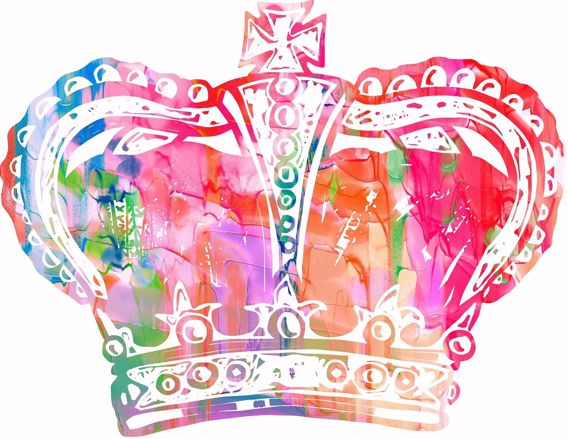 Queen's crown in bright red, blue, purple and green