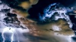 Great, fierce cloud of white, gray, light blue and dark blue hues, with lightning.